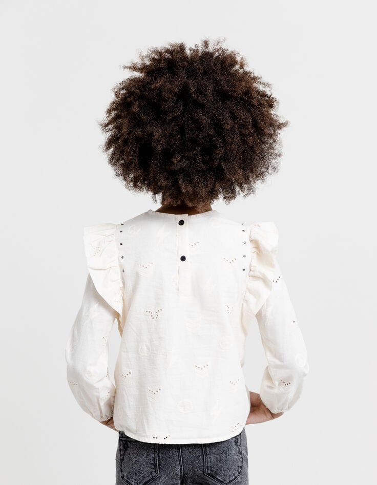 Blouse ecru broderie anglaise motifs army fille-7