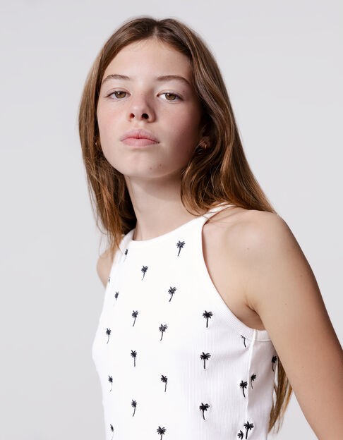 Débardeur blanc côtelé broderies palmiers fille - IKKS