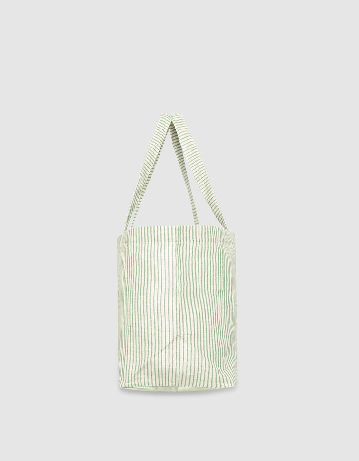 Sac cabas vert toile motif rayures transat-3