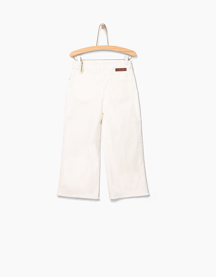 Jean flare cropped blanc cassé frangé fille-5