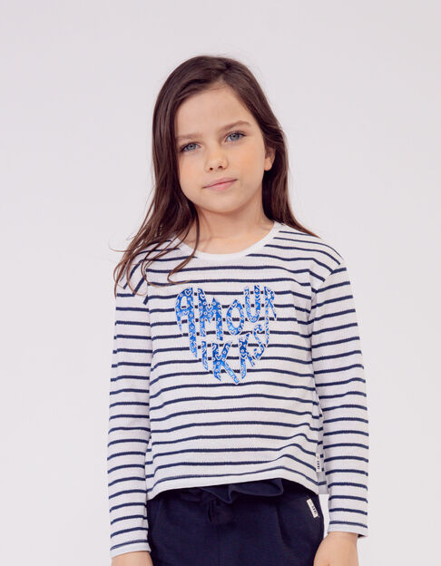 Girl’s navy organic cotton T-shirt with embroidered heart - IKKS
