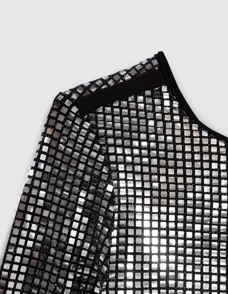 Silbergraues Mädchenkleid mit quadratischen Pailletten-4