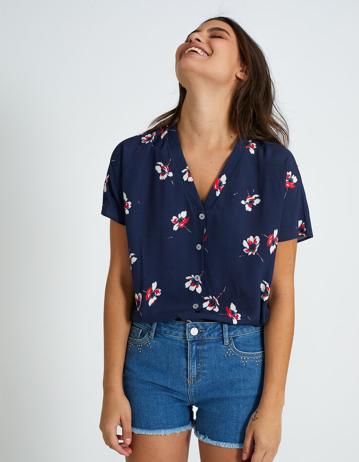 Short bleu en jean frangé à clous I.Code-1