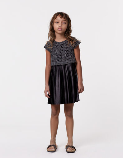 Vestido negro plisado top encaje trampantojo niña - IKKS