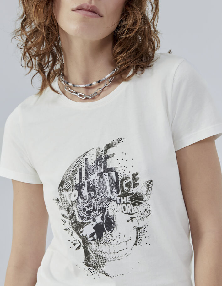 Women’s white skull image organic cotton T-shirt - IKKS