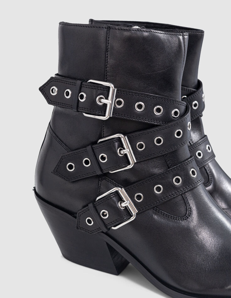 Botines Santiags cuero negro ojales Line 111 para Mujer-4