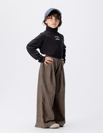 Weite Braune Mädchenhose melierter Flanell - IKKS