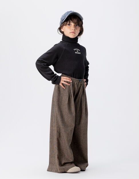 Weite Braune Mädchenhose melierter Flanell - IKKS