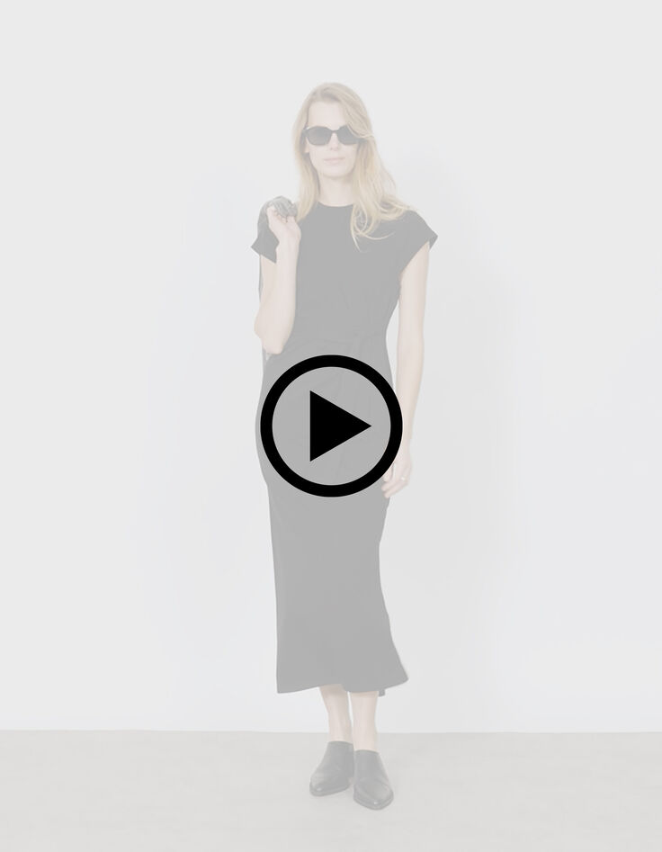 Robe midi noire à nouer côté Femme-8
