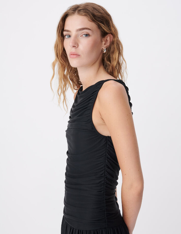 Women&rsquo;s flowing black dress with draped bodice-4