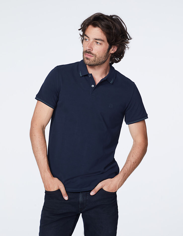 Polo marine détails vert anglais Homme-2