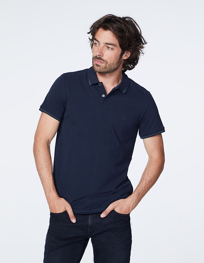 Men’s navy with racing green details polo shirt - IKKS