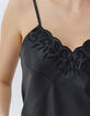 Top fines bretelles noir en cuir brodé Femme-4
