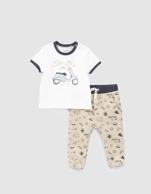 Conjunto jogging estampado y camiseta blanca bebé niño