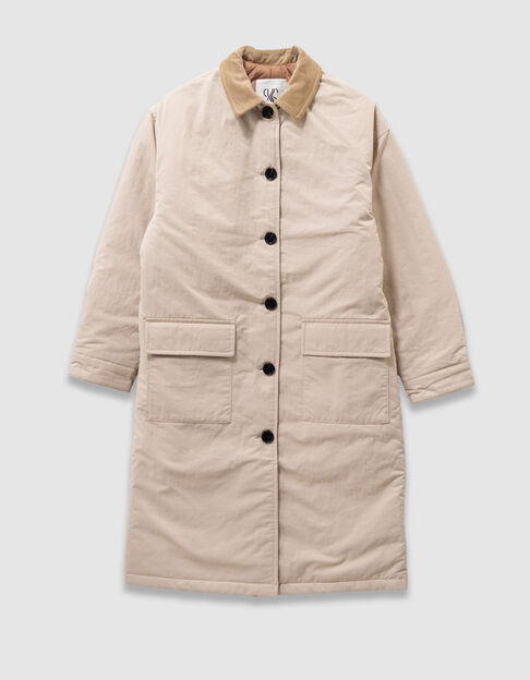 Girls’ beige trench coat with velvet collar - IKKS