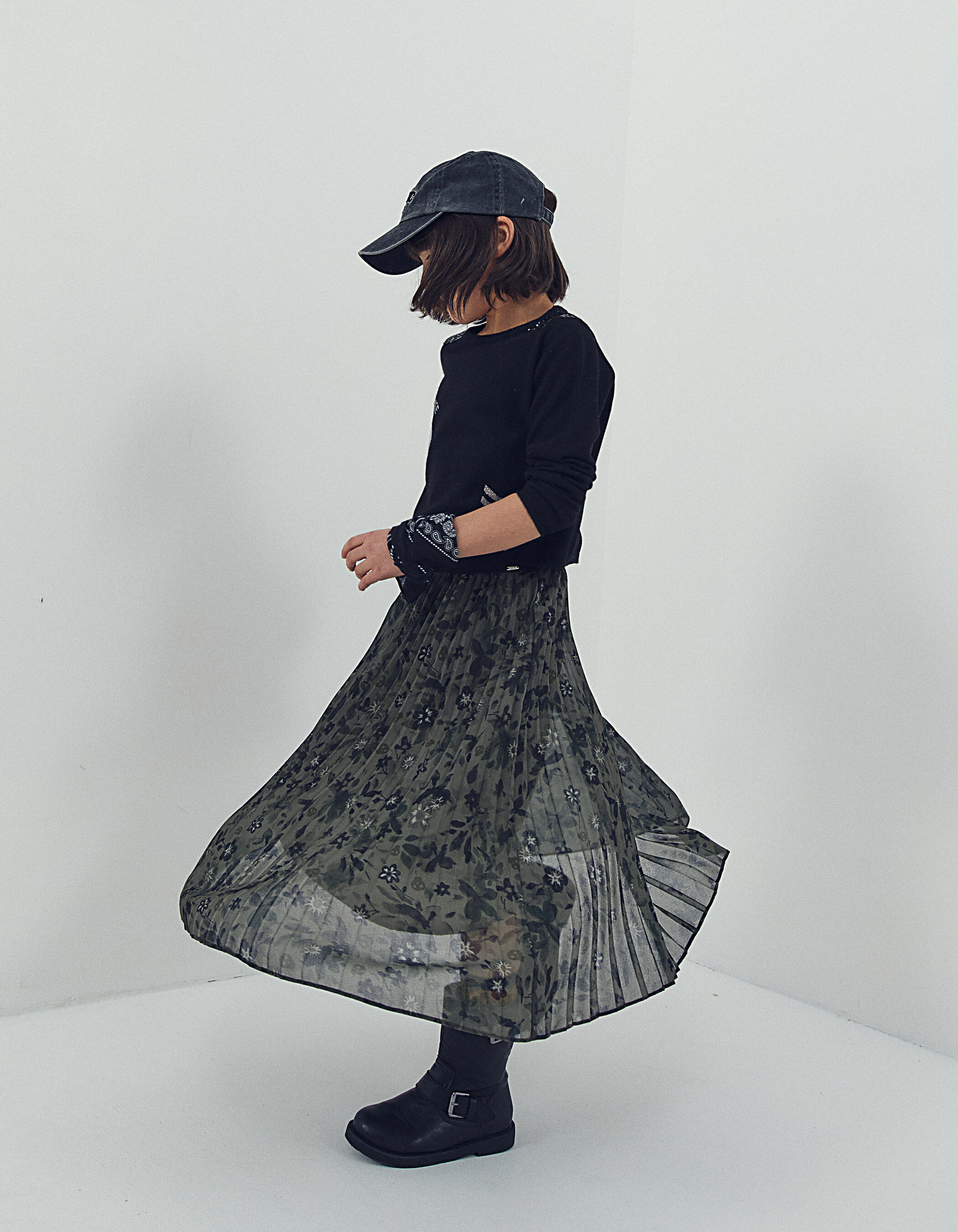 Jupe longue kaki plissee imprime camoufleurs fille IKKS
