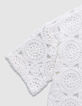 Top manches courtes blanc col polo crochet ajouré fille-8