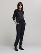 Women's straight black pants with elastic waistband-5