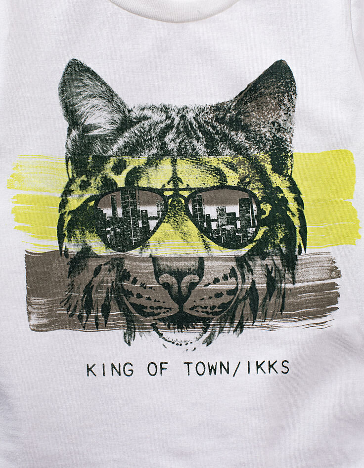 T-shirt blanc visuel lynx à lunettes bio bébé garçon -4