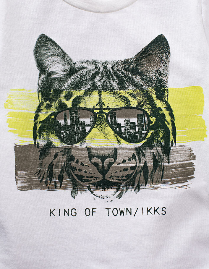Wit T-shirt opdruk lynx met bril bio bayjongens  - IKKS