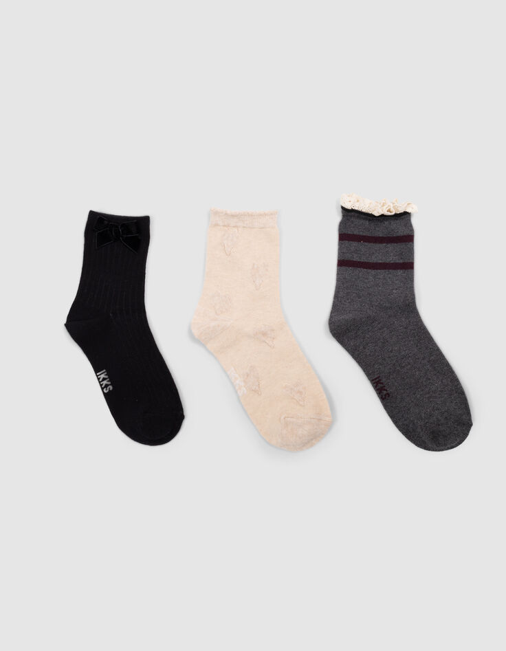Chaussettes beiges, noires, grises fille-2 Chaussettes beiges, noires, grises fille-2