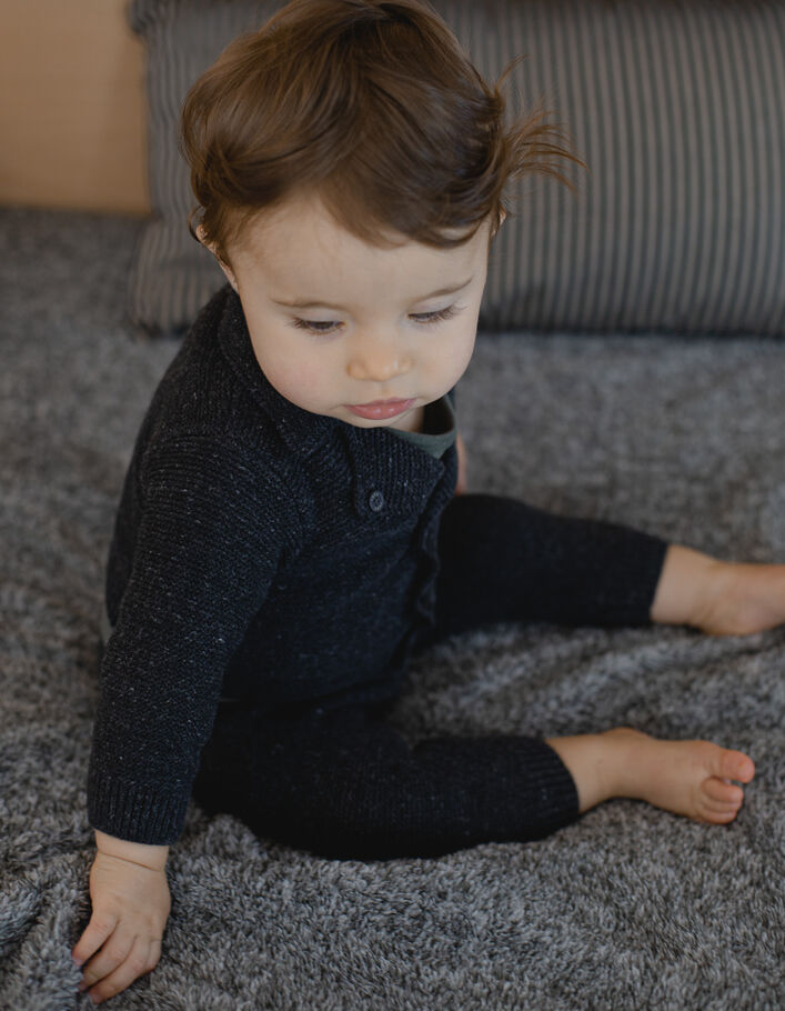 Pantalon gris chiné en tricot coton bio bébé - IKKS