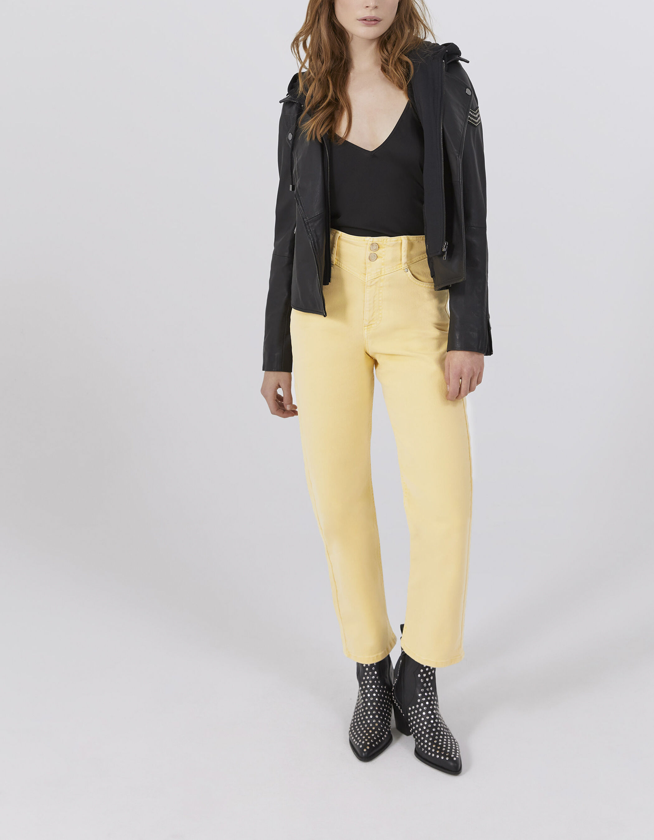 Women s yellow organic mid waist cropped slouchy jeans