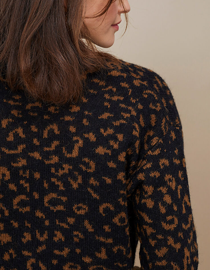 Cardigan fauve en tricot motif l&eacute;opard I.Code-5