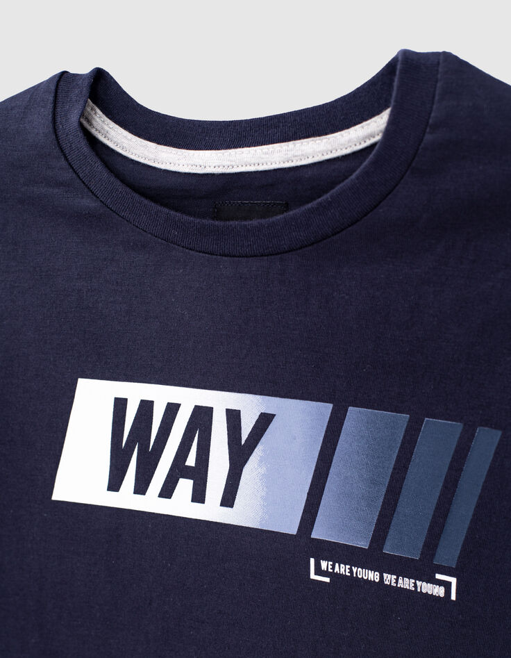 Navy T-shirt bio grijs gestreepte mouwen jongens-2 Navy T-shirt bio grijs gestreepte mouwen jongens-2