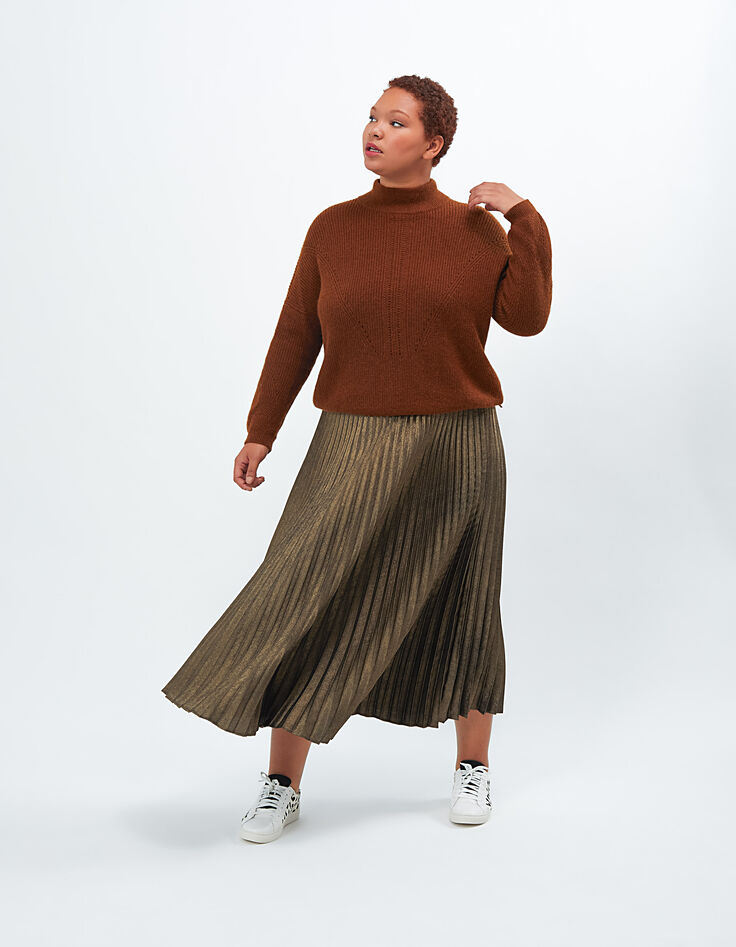 I.Code gold pleated long skirt-5