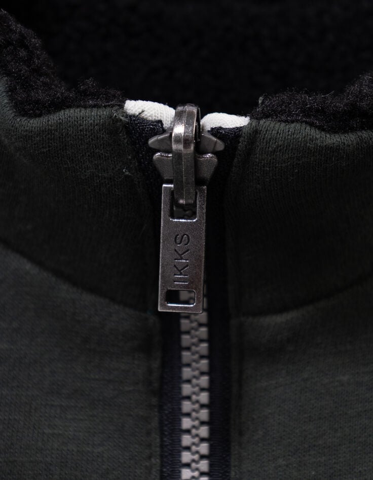 Cardigan réversible sherpa noir et molleton vert garçon-8 Cardigan réversible sherpa noir et molleton vert garçon-8