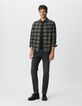 Camisa cuadros slim caqui y negro hombre-2