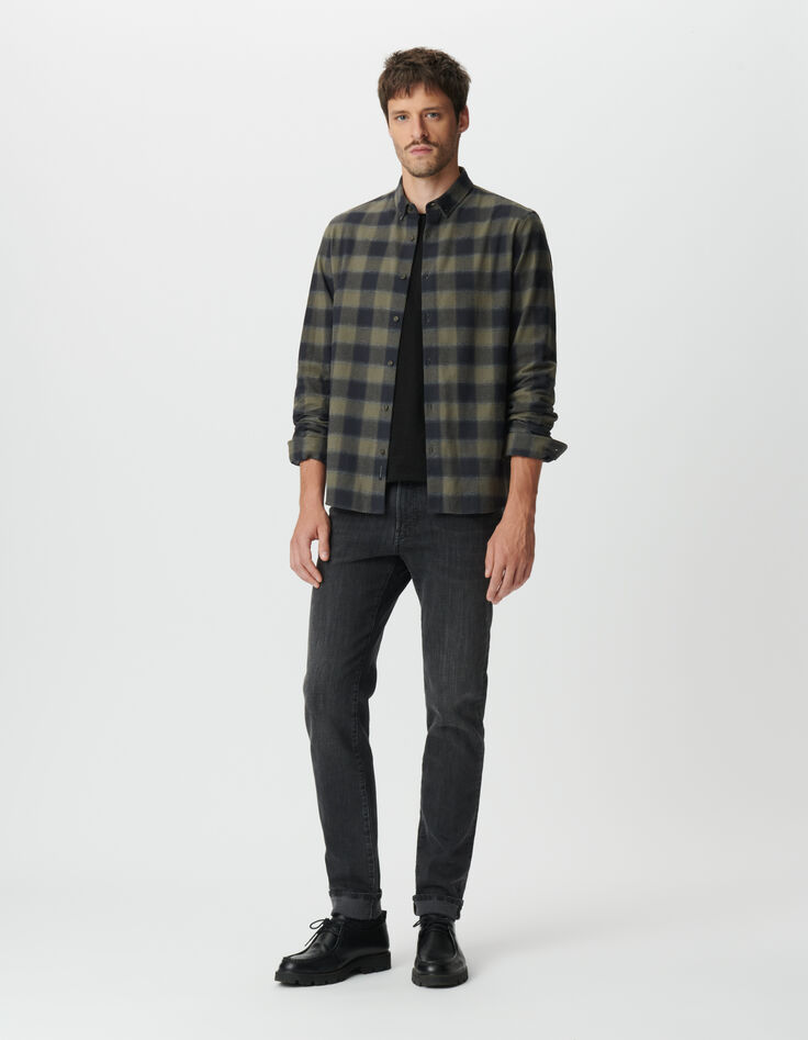 Camisa cuadros slim caqui y negro hombre-2