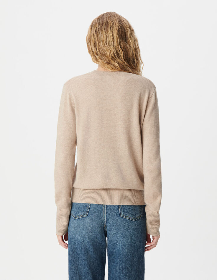 Pull manches longues beige 100% laine Femme-3