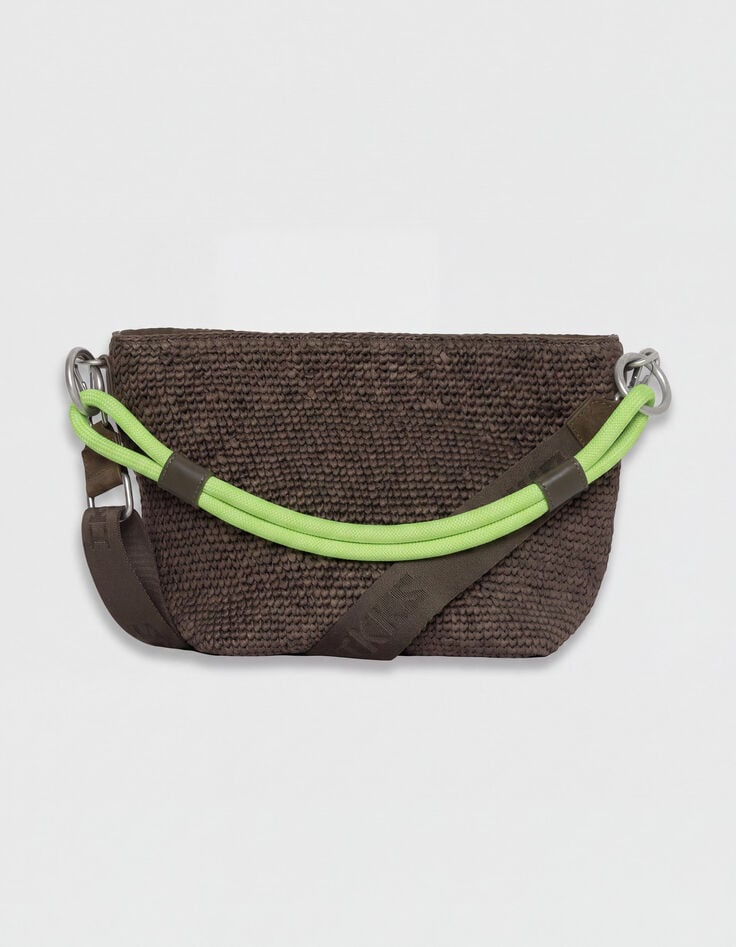 Emmerbag met dubbele handvatten in kaki raffia, gevlochten voor Dames-3