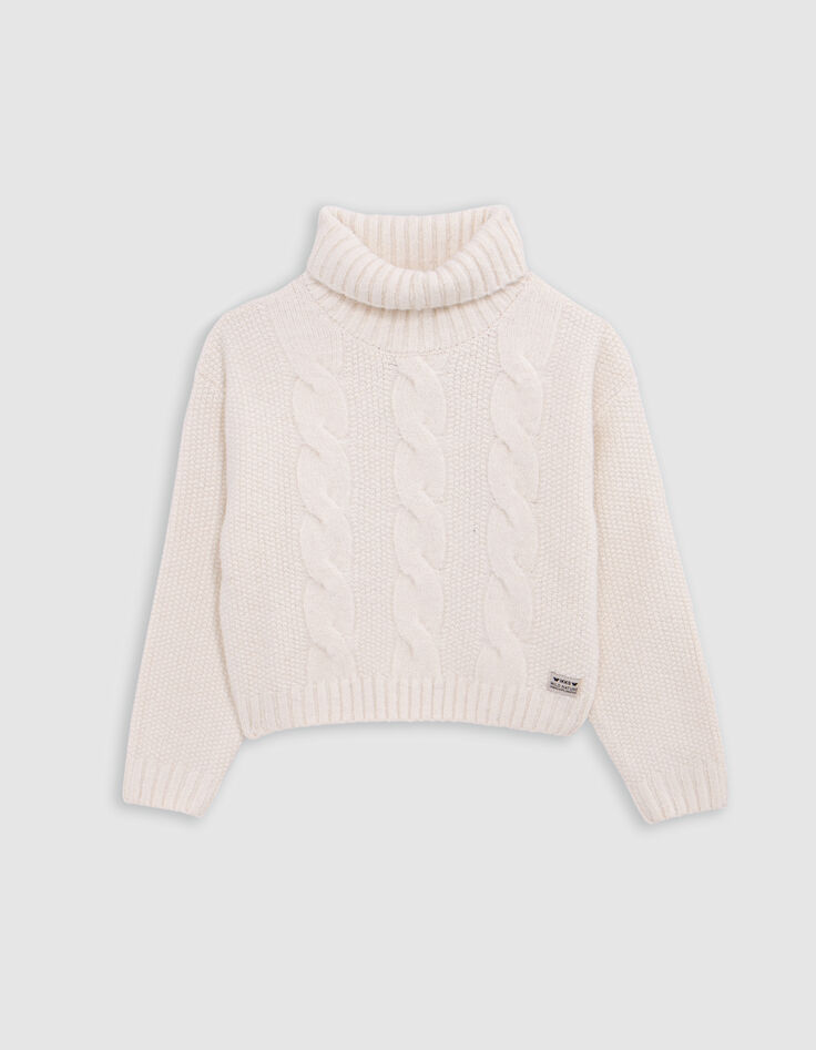 Jersey de punto de cuello alto crudo para niña-3