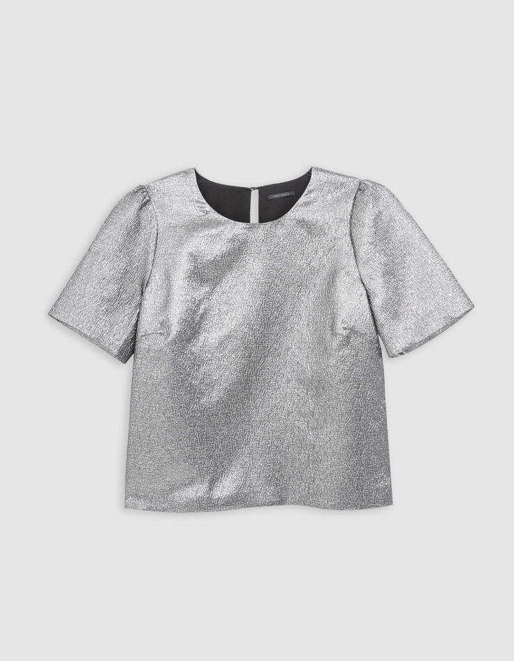 Damen-Top aus geprägtem Stoff in Silber-1 Damen-Top aus geprägtem Stoff in Silber-1