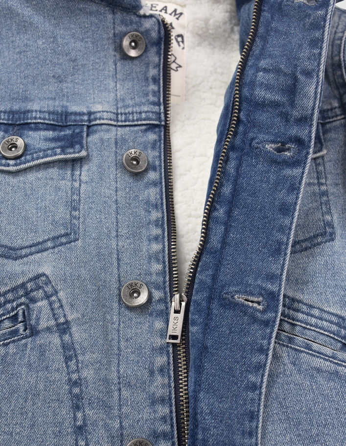 Blaue Jungen-Jeansjacke mit Moltonfutter-6
