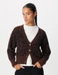 Braune Strickjacke f&uuml;r Damen mit Leopardenmuster-2