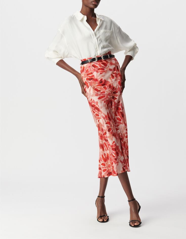 Jupe longue rouge imprim&eacute; batik Femme-5