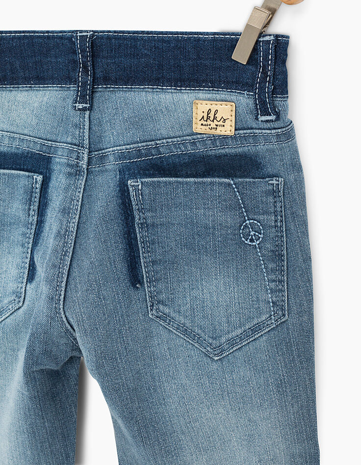 Jean skinny faded blue 7/8ème bas frangés fille-5