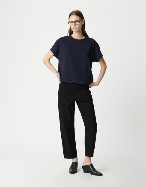 Women's navy round neck herringbone embroidery back t-shirt - IKKS