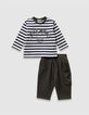 Baby boys’ striped T-shirt and trousers outfit-1