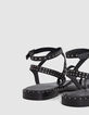Sandales-tongs plates noires cuir clouté Femme-4