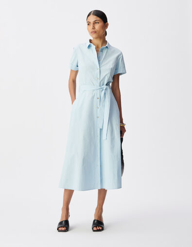 Robe chemise bleu ciel boutonn&eacute;e ceintur&eacute;e Femme - IKKS