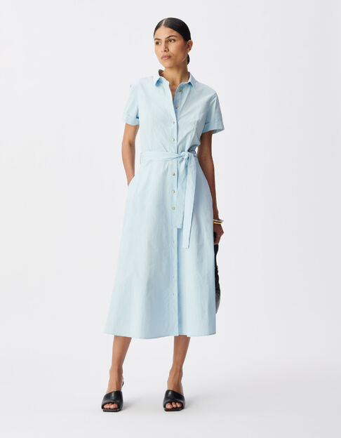 Robe chemise bleu ciel boutonn&eacute;e ceintur&eacute;e Femme - IKKS