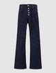 Jean flare bleu brut boutons apparents Femme-1