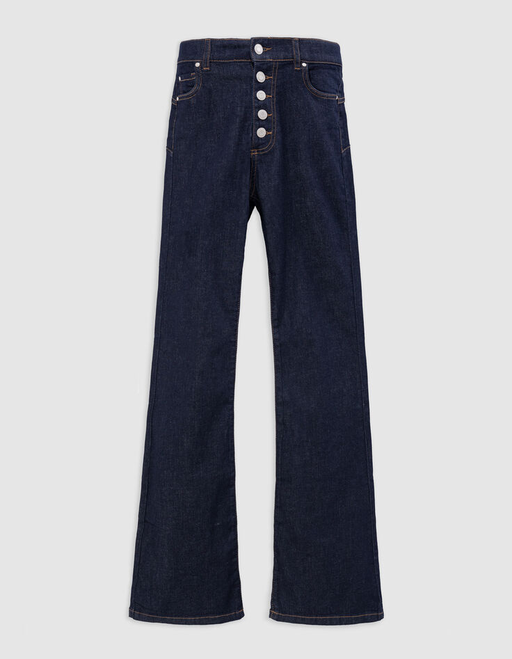 Jean flare bleu brut boutons apparents Femme-1