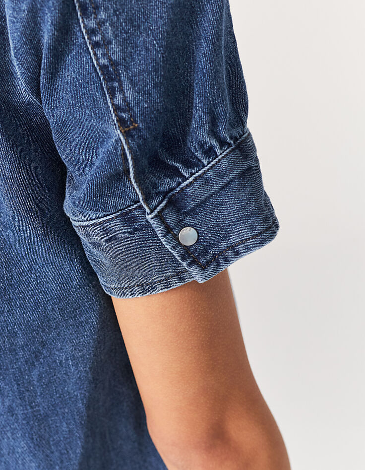Robe droite en jean bleu lavallière amovible-5