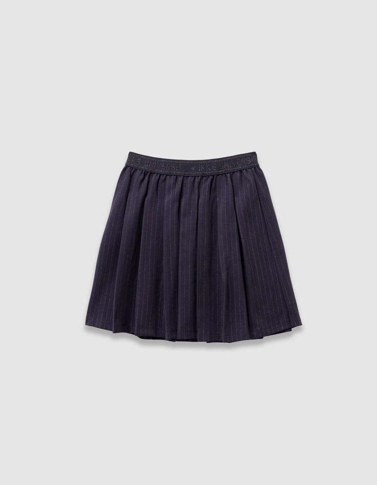 Girls’ navy pinstripe pleated short skirt-3